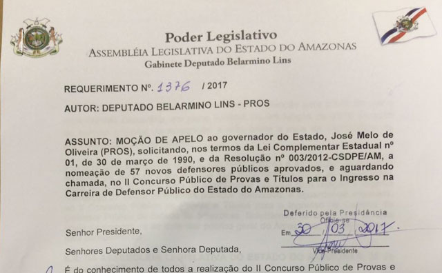 Moção de Apelo por nomeação urgente de mais Defensores Públicos